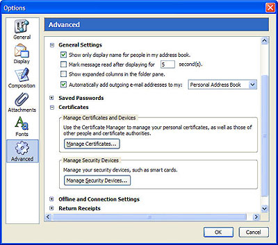 Thunderbird Advanced Options