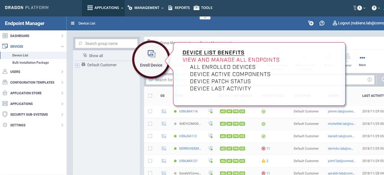 Comodo AEP Device List Benefits